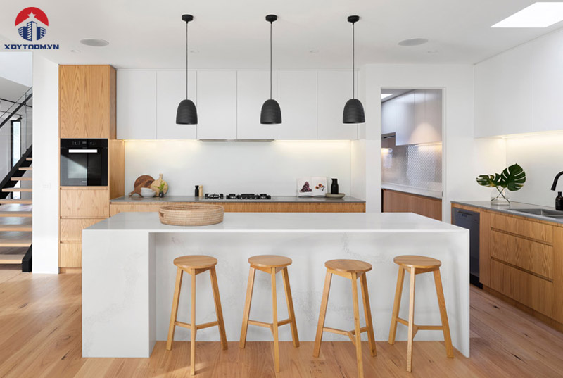 đ&egrave;n treo trần trong bếp